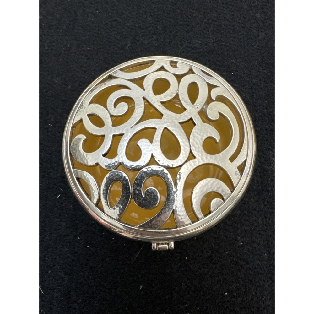 BRIGHTON Skribbel Trinket Box Silver Toned Round 3" Jewelry Box MSRP $72